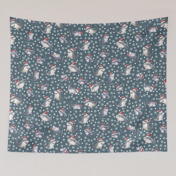 Item preview, Christmas Sharks & Snowflakes on Gray-Blue designed and sold by KSimpson838.