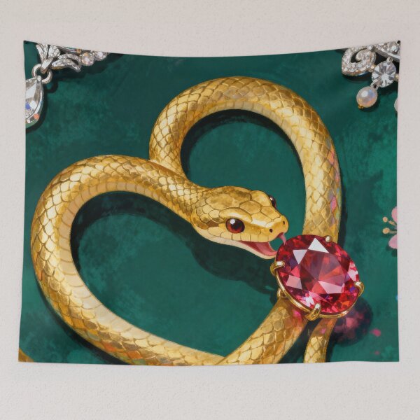 Item preview, Golden Serpent Heart - Emerald & Ruby Jewel Devotion designed and sold by HappySproutArt.