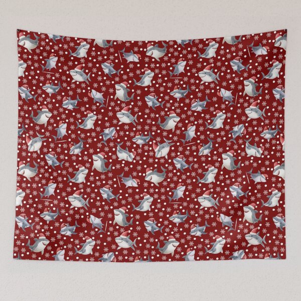 Item preview, Christmas Sharks & Snowflakes on Dark Red designed and sold by KSimpson838.