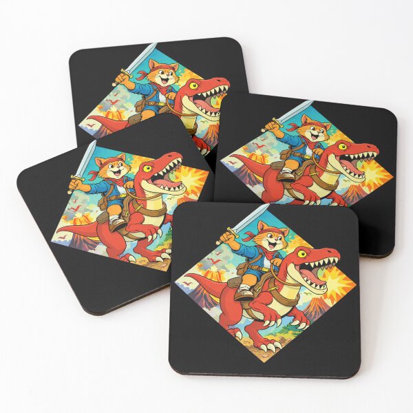 Item preview, Cat Riding A Raptor Cartoon designed and sold by Planetporridge.