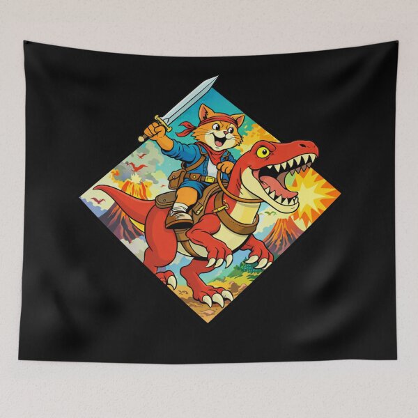 Item preview, Cat Riding A Raptor Cartoon designed and sold by Planetporridge.