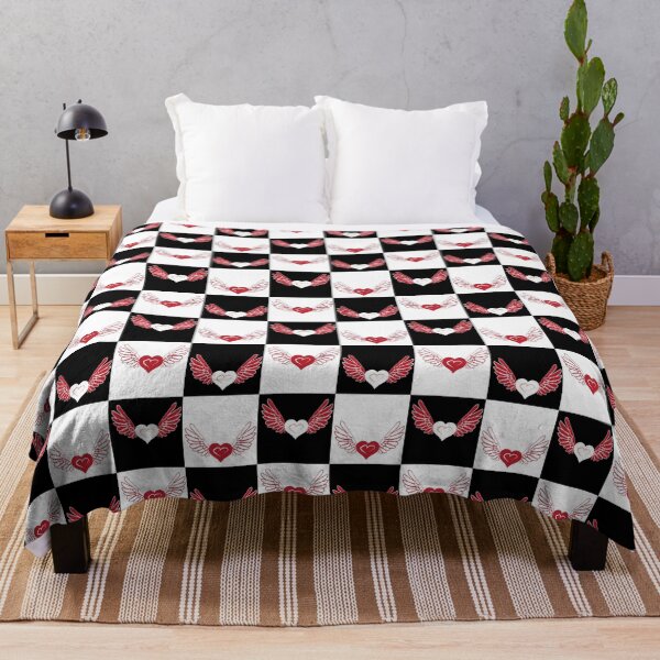 Item preview, Red & White Hearts with Wings on Black & White Checkered Background designed and sold by Digitalmyth's Designs.
