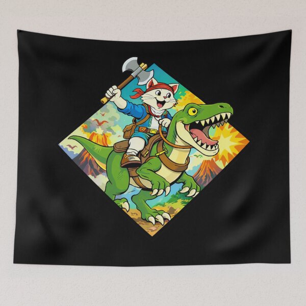 Item preview, Cat Riding A Raptor Cartoon Art designed and sold by Planetporridge.