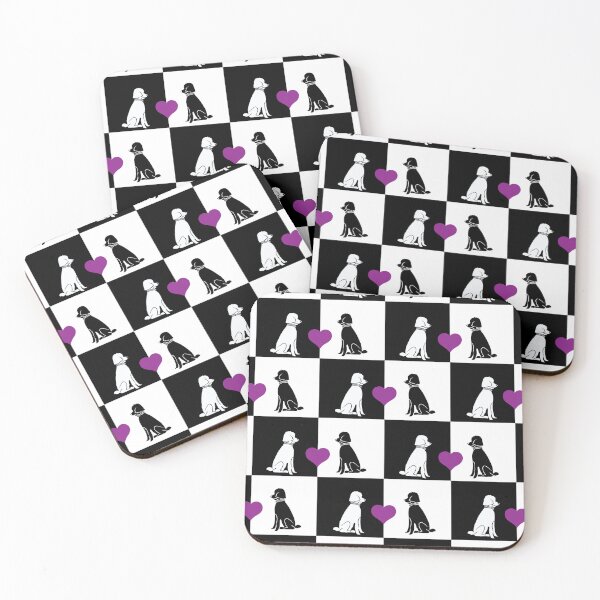 Item preview, Black & White Dogs with Purple Hearts on Black & White Checkered Background designed and sold by Digitalmyth's Designs.