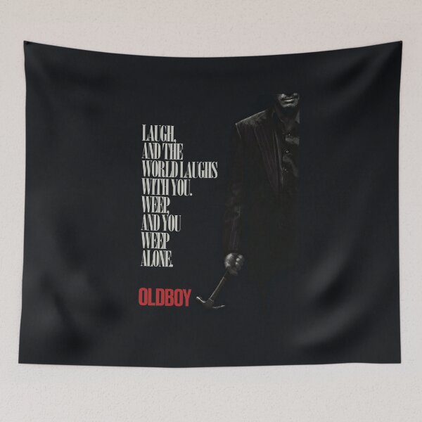 Item preview, Oldboy “Laugh & Weep” Hammer Quote Poster designed and sold by Enea Kelo.