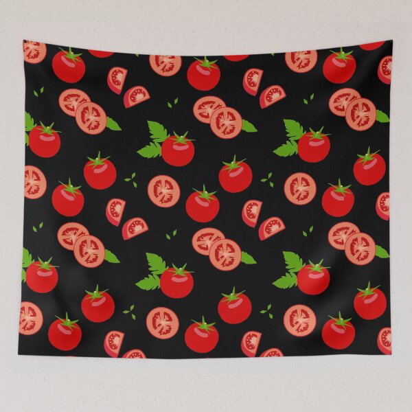 Item preview, Ripe Tomatoes and Leaves Pattern on Black designed and sold by CreativeBridge.