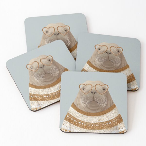 Item preview, Walrus in a sweater wearing heart glasses valentines day card designed and sold by MendaciousMina.