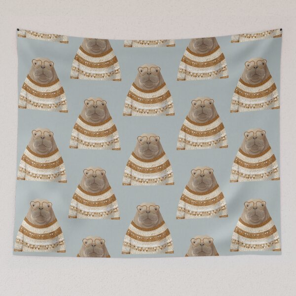 Item preview, Walrus in a sweater wearing heart glasses valentines day card designed and sold by MendaciousMina.
