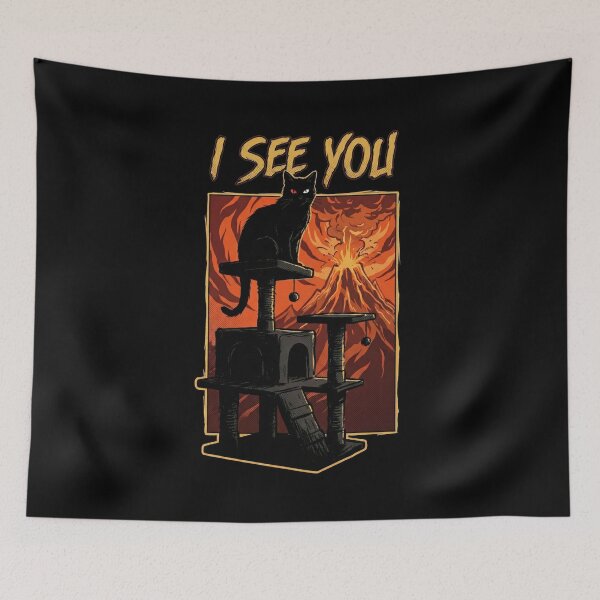 Item preview, I See You Funny Black Cat Dark Fantasy Volcano Parody designed and sold by Fenay Designs.