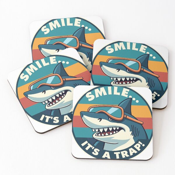 Item preview, Smile It's A Trap Funny Retro Shark Sarcastic designed and sold by The Grumpy Pet Club.