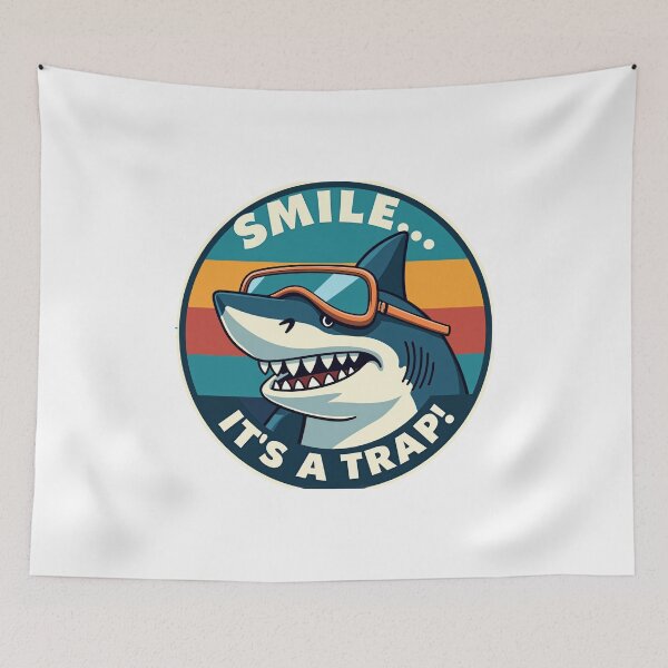 Item preview, Smile It's A Trap Funny Retro Shark Sarcastic designed and sold by The Grumpy Pet Club.