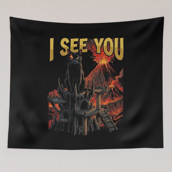 Item preview, I See You Funny Evil Black Cat with Flaming Eye on Dark Tower Parody designed and sold by Fenay Designs.