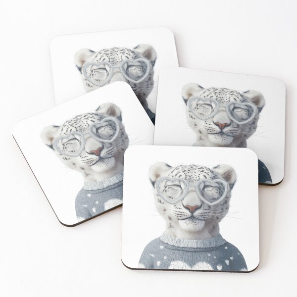 Item preview, Snow leopard in a sweater wearing heart glasses valentines day card designed and sold by MendaciousMina.