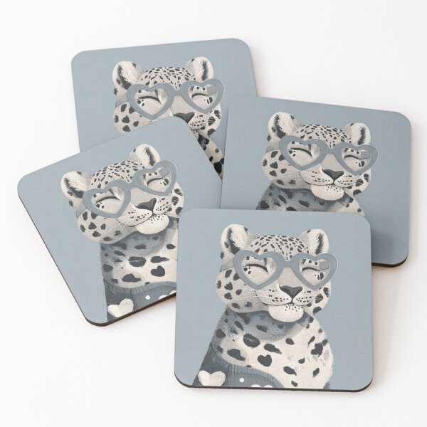 Item preview, Snow leopard in a sweater wearing heart glasses valentines day card designed and sold by MendaciousMina.