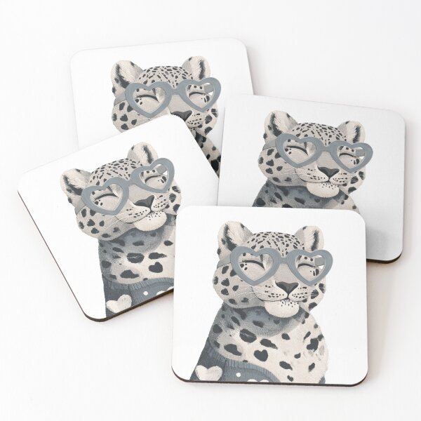 Item preview, Snow leopard in a sweater wearing heart glasses valentines day card designed and sold by MendaciousMina.