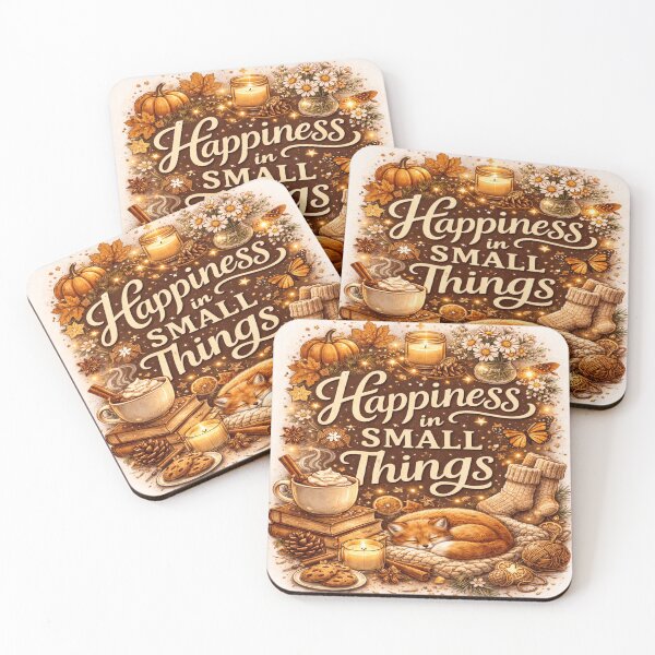 Item preview, Happiness in Small Things – Cozy Autumn Fox & Cocoa Inspirational Art Print designed and sold by Artflare Studio.