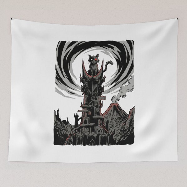 Item preview, Funny Black Cat Dark Fantasy Tower Volcano Parody designed and sold by Fenay Designs.