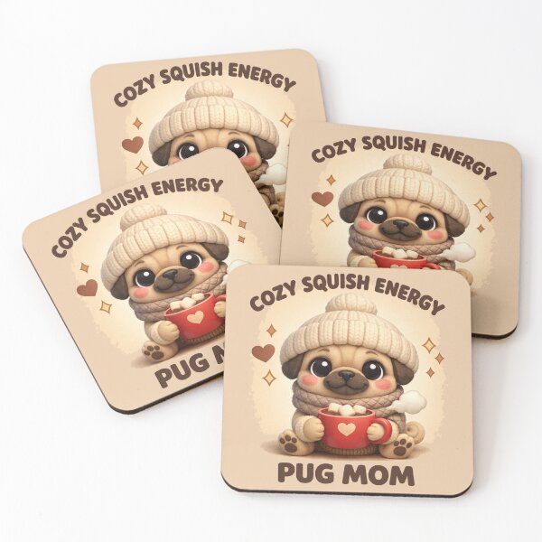 Item preview, Cozy Squish Energy Pug Mom – Winter Cocoa Plush Pup Tee designed and sold by dogmomtees.