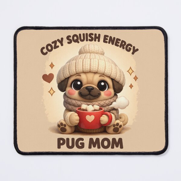Item preview, Cozy Squish Energy Pug Mom – Winter Cocoa Plush Pup Tee designed and sold by dogmomtees.