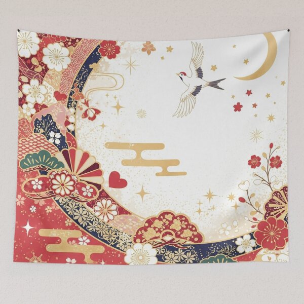 Item preview, Japanese Zen Garden: Crane, Moon, and Golden Blossoms designed and sold by Musubi-wa.
