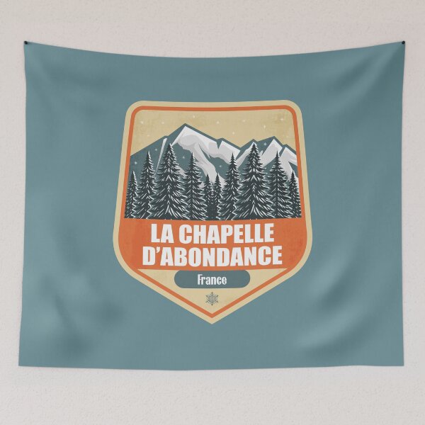 Item preview, La Chapelle d’Abondance France – Snowy Mountain Winter Badge designed and sold by CynthiaGraphics.