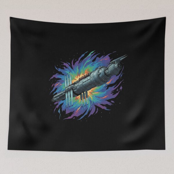 Item preview, Space Station Colorful Cosmic Galaxy Sci-Fi Art designed and sold by Fenay Designs.