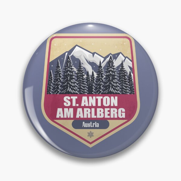 Item preview, St. Anton am Arlberg Austria – Snowy Mountain Winter Badge designed and sold by CynthiaGraphics.