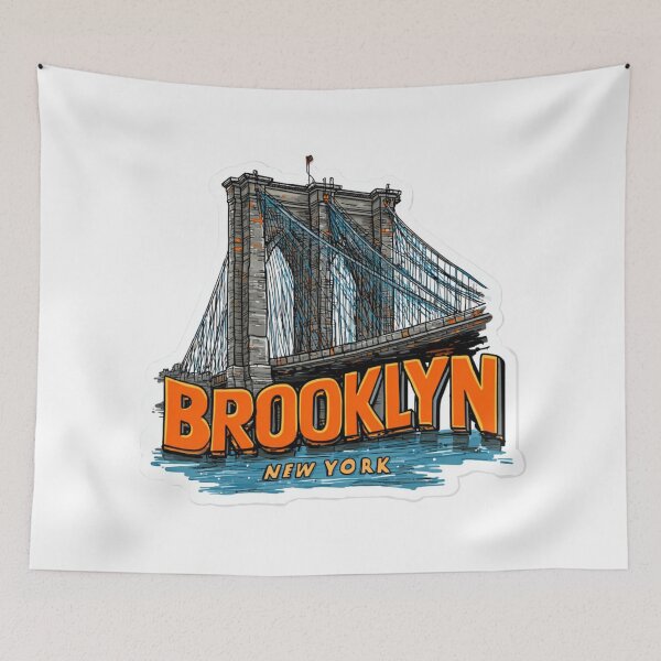 Item preview, Brooklyn Bridge NYC Bold Orange Typography Travel Sticker Urban Design designed and sold by Blurbean.