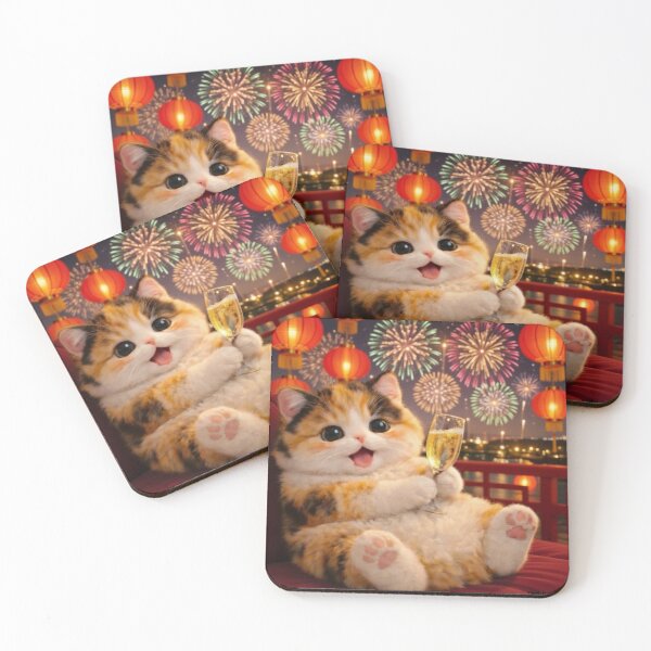 Item preview, Festive Calico Cat Drinking Champagne designed and sold by sad-but-cute studio.