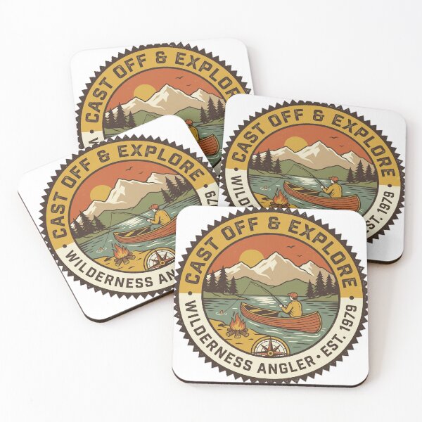 Item preview, Cast Off & Explore – Wilderness Angler Vintage Fishing Badge designed and sold by KERK Art and Design.