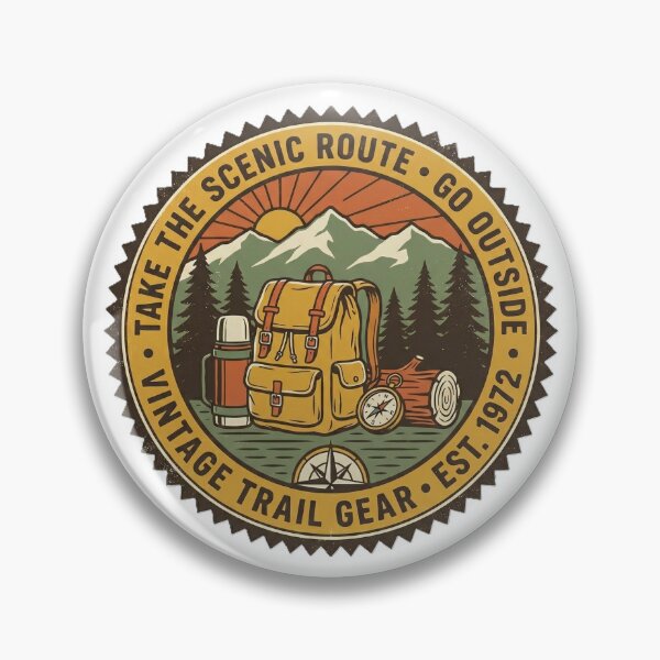 Item preview, Take The Scenic Route – Vintage Trail Gear Hiking Backpack Badge designed and sold by KERK Art and Design.