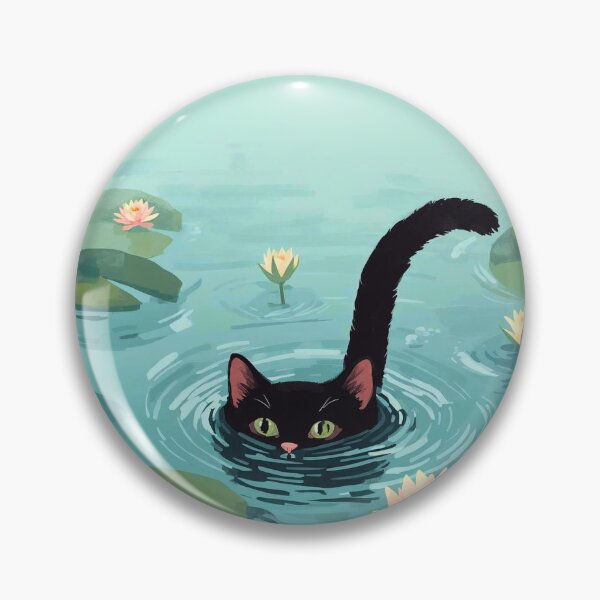 Item preview, Midnight Lagoon: Playful Black Cat and Water Lilies Art designed and sold by Cozyartsss.