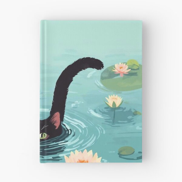 Item preview, Midnight Lagoon: Playful Black Cat and Water Lilies Art designed and sold by Cozyartsss.