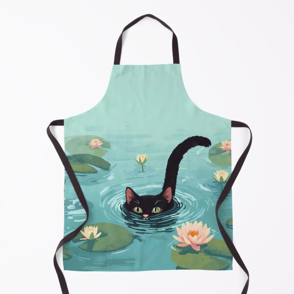 Item preview, Midnight Lagoon: Playful Black Cat and Water Lilies Art designed and sold by Cozyartsss.
