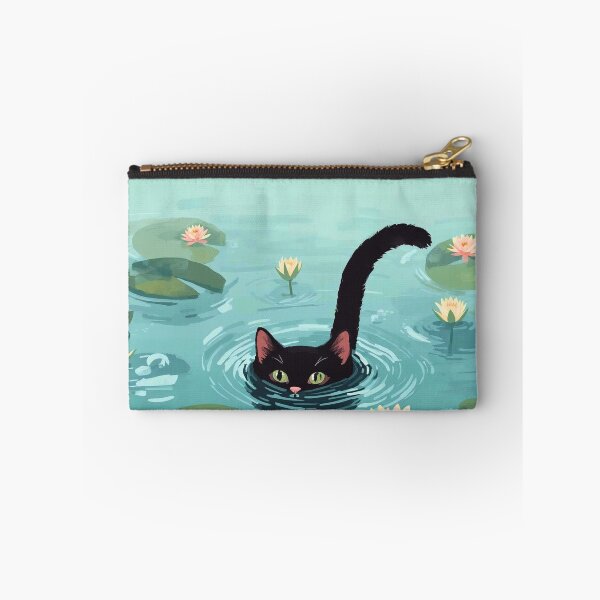 Item preview, Midnight Lagoon: Playful Black Cat and Water Lilies Art designed and sold by Cozyartsss.