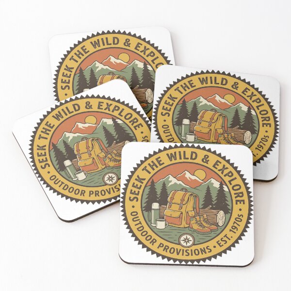 Item preview, Seek The Wild & Explore – Vintage Outdoor Provisions Hiking Badge designed and sold by KERK Art and Design.