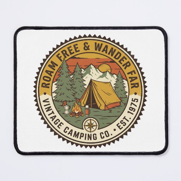 Item preview, Roam Free & Wander Far – Vintage Camping Co. Tent Badge designed and sold by KERK Art and Design.