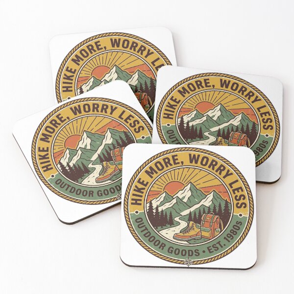 Item preview, Hike More Worry Less – Vintage Outdoor Goods Hiking Badge designed and sold by KERK Art and Design.