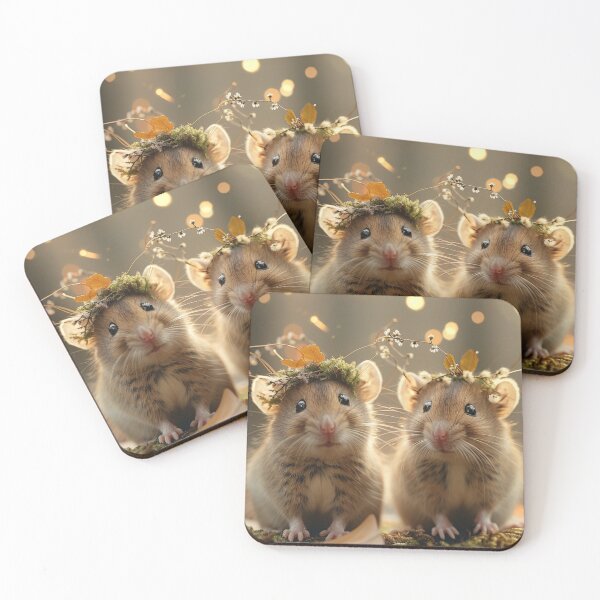 Item preview, Adorable Mouse Twins Wearing Moss & Flower Crowns designed and sold by WhimsyWink.