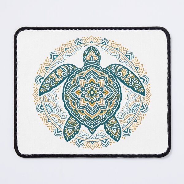 Item preview, Mandala Sea Turtle Linework in Teal and Gold Harmony designed and sold by zoughlal.