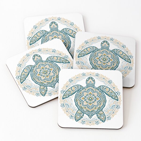 Item preview, Mandala Sea Turtle Linework in Teal and Gold Harmony designed and sold by zoughlal.