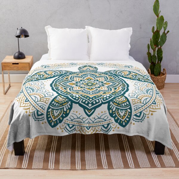 Item preview, Mandala Sea Turtle Linework in Teal and Gold Harmony designed and sold by zoughlal.