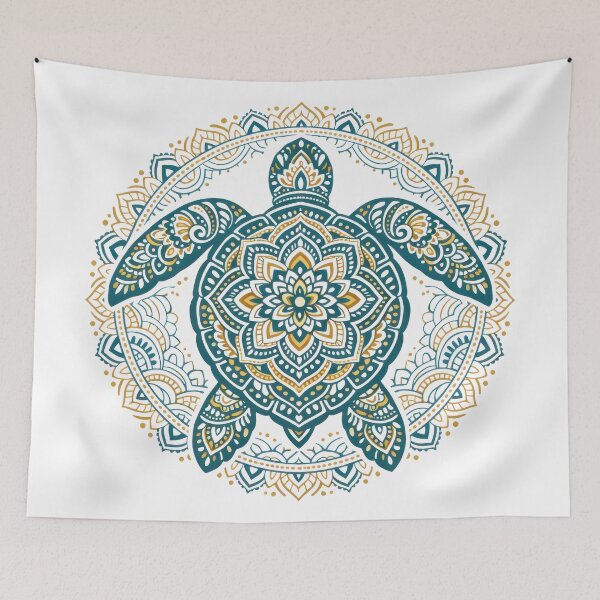 Item preview, Mandala Sea Turtle Linework in Teal and Gold Harmony designed and sold by zoughlal.