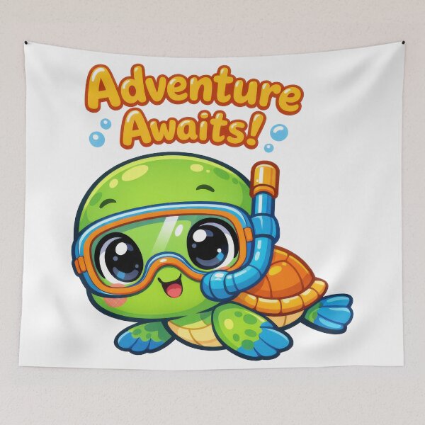 Item preview, Chibi Sea Turtle Snorkel Explorer with “Adventure Awaits!” designed and sold by zoughlal.