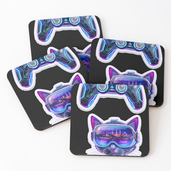 Item preview, Cyber-Istanbul: Gamer Edition - Neon Controller & VR Cat Sticker Pack designed and sold by etuvibes.