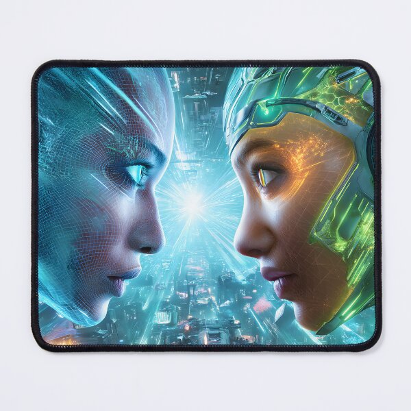 Item preview, Futuristic AI Duality Human and Machine Encounter designed and sold by Artessie.