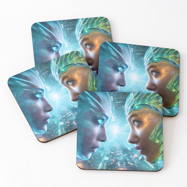 Item preview, Futuristic AI Duality Human and Machine Encounter designed and sold by Artessie.