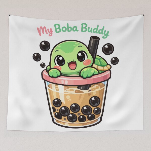 Item preview, Kawaii Sea Turtle in Bubble Tea Cup with “My Boba Buddy” designed and sold by zoughlal.