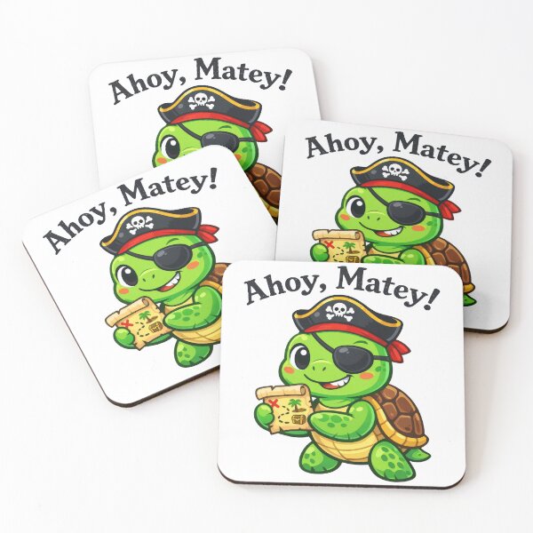 Item preview, Kawaii Pirate Sea Turtle with Treasure Map and “Ahoy, Matey!” designed and sold by zoughlal.