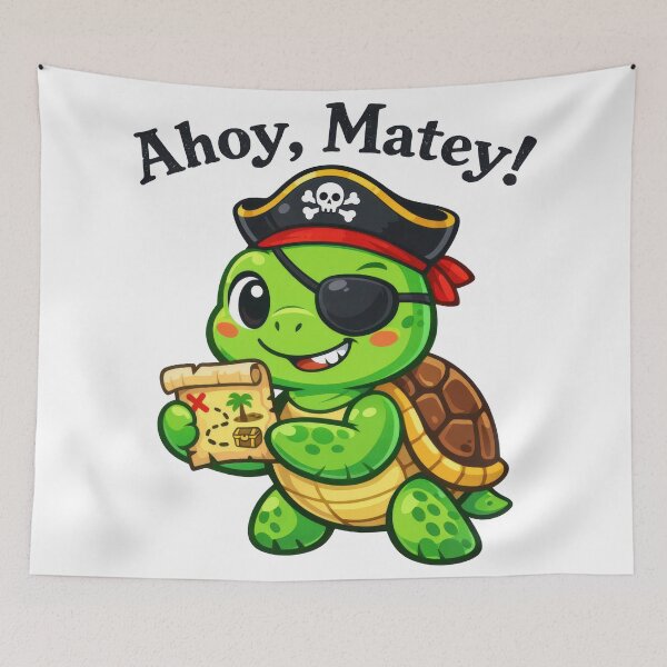 Item preview, Kawaii Pirate Sea Turtle with Treasure Map and “Ahoy, Matey!” designed and sold by zoughlal.